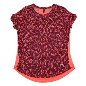 Under‎ Armour Women's Medium Red Black Abstract Print Short Sleeve Athletic Top